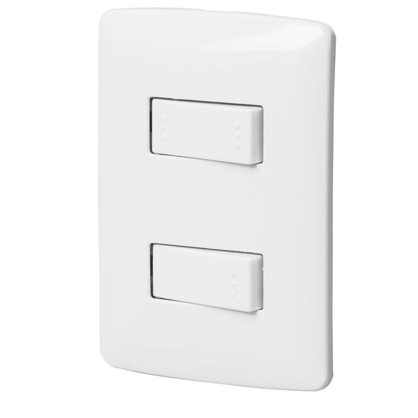 Placa con 1 Interruptor Sencillo y 1 Interruptor Escalera en Color Blanco