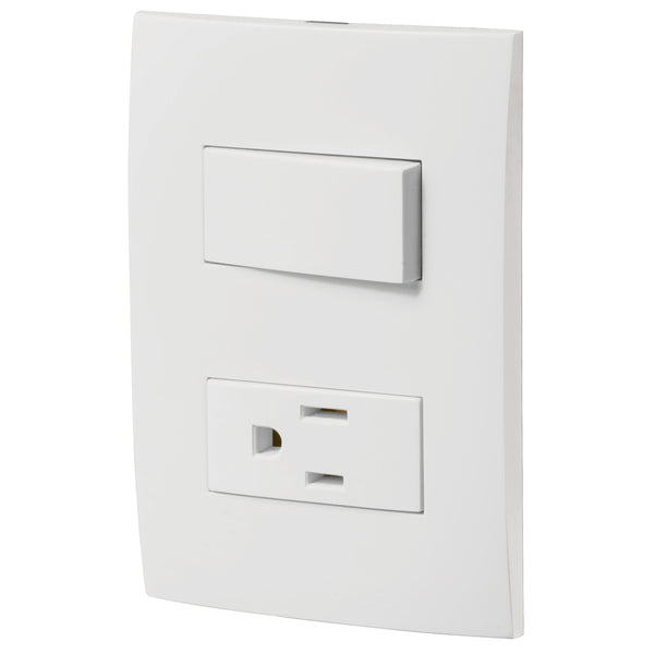 Placa con 1 Interruptor Sencillo y 1 Contacto en Color Blanco