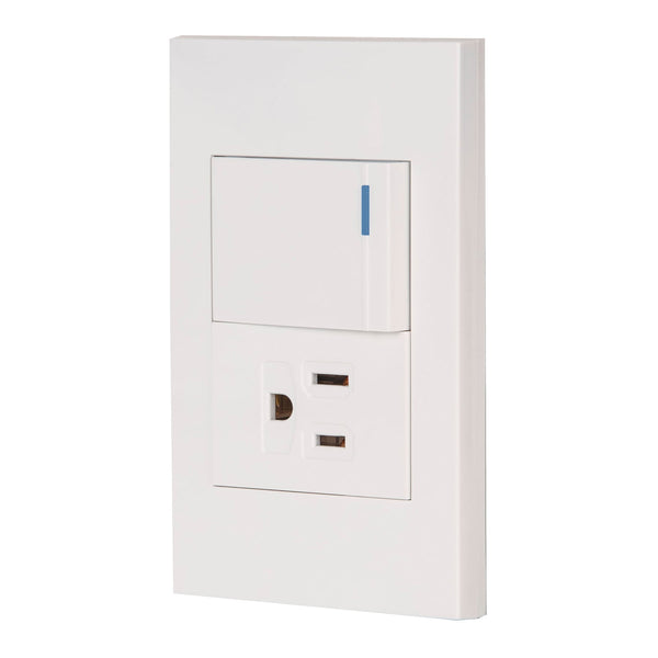 Placa con 1 Interruptor Sencillo y 1 Contacto en Color Blanco