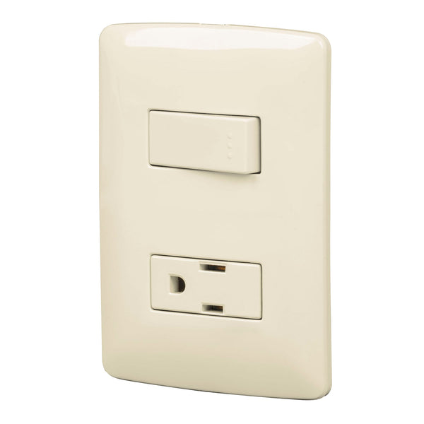 Placa con 1 Interruptor Sencillo y 1 Contacto en Color Marfil