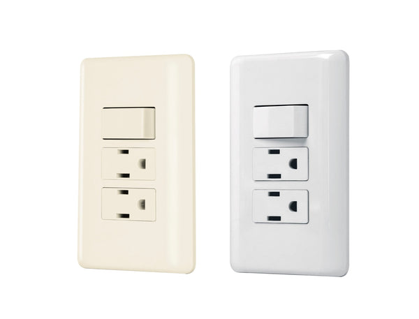 Placa con 1 Interruptor Sencillo y 2 Contactos Disponible en Color Blanco y Marfil Linea Basica (Modelo a Elegir)