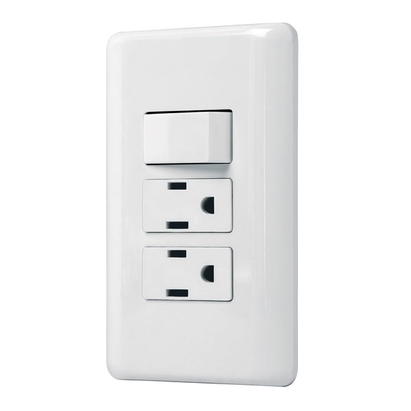Placa con 1 Interruptor Sencillo y 2 Contactos Disponible en Color Blanco y Marfil Linea Basica (Modelo a Elegir)