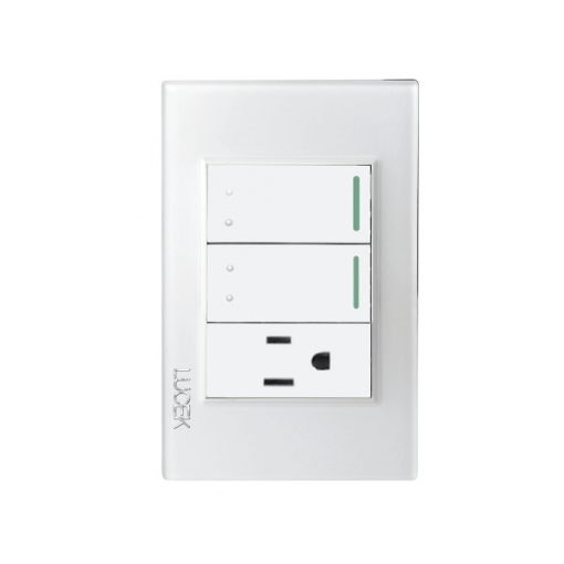Placa con 2 Interruptores Escalera y 1 Contacto Disponible en Color Blanco, Marfil, Menta y Negro (Modelo a Elegir)