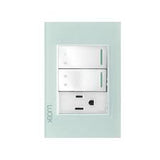 Placa con 2 Interruptores Escalera y 1 Contacto Disponible en Color Blanco, Marfil, Menta y Negro (Modelo a Elegir)