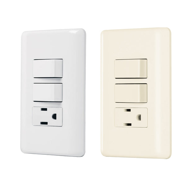 Placa con 2 Interruptores Sencillos y 1 Contacto Disponible en Color Marfil y Blanco Linea Basica (Modelo a Elegir)
