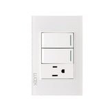 Placa con 2 Interruptores Sencillo y 1 Contacto Disponible en Color Blanco, Marfil, Menta y Negro (Modelo a Elegir)
