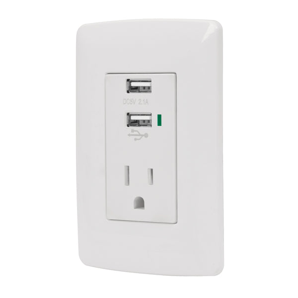 Placa con 2 Puertos USB y 1 Contacto en Color Blanco