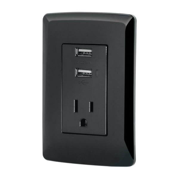 Placa con 2 Puertos USB y 1 Contacto en Color Negro