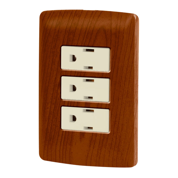 Placa con 3 Contactos en Color Madera