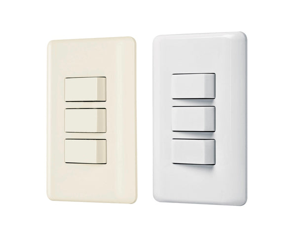 Placa con 3 Interruptores Sencillos Disponible en Color Blanco y Marfil Linea Basica (Modelo a Elegir)
