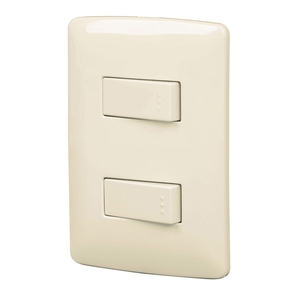 Placa con 2 Interruptores Sencillos en Color Beige