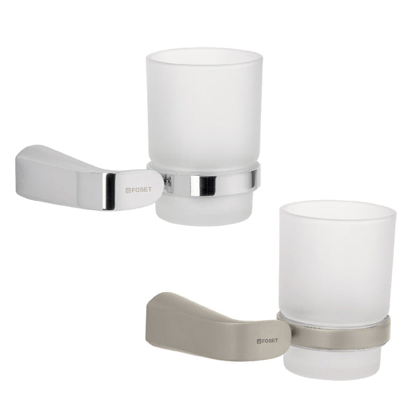 Portavasos Cepillero con Vaso de Vidrio Disponible en Color Satin y Cromo (Modelo a Elegir)