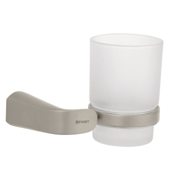 Portavasos Cepillero con Vaso de Vidrio Disponible en Color Satin y Cromo (Modelo a Elegir)