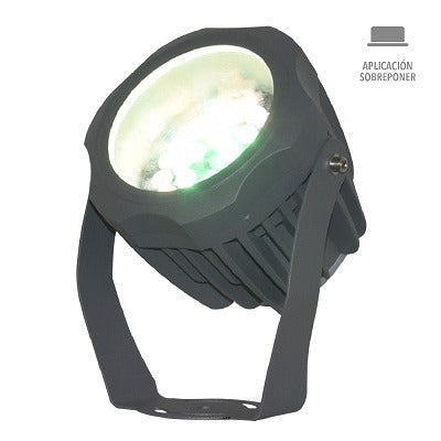 Reflector en Acabado Negro con Luz Verde Uso Exterior/Interior