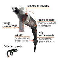 Rotomartillo 1/2" Industrial de 1,200 W en Color Negro