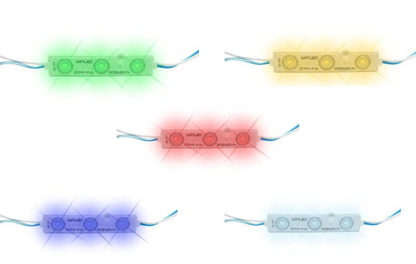 Tira de 20 modulos 3 Leds para Exterior Disponible en Color Verde, Rojo, Amarillo, Azul, Blanco y Cálido (Modelo a Elegir)